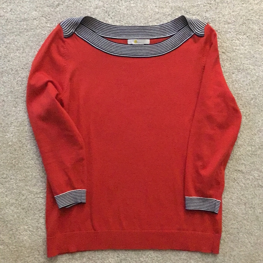 Boden - Red Sweater w Striped Trim